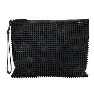 Auth CHRISTIAN LOUBOUTIN Peter Pouch Black Leather Clutch Bag